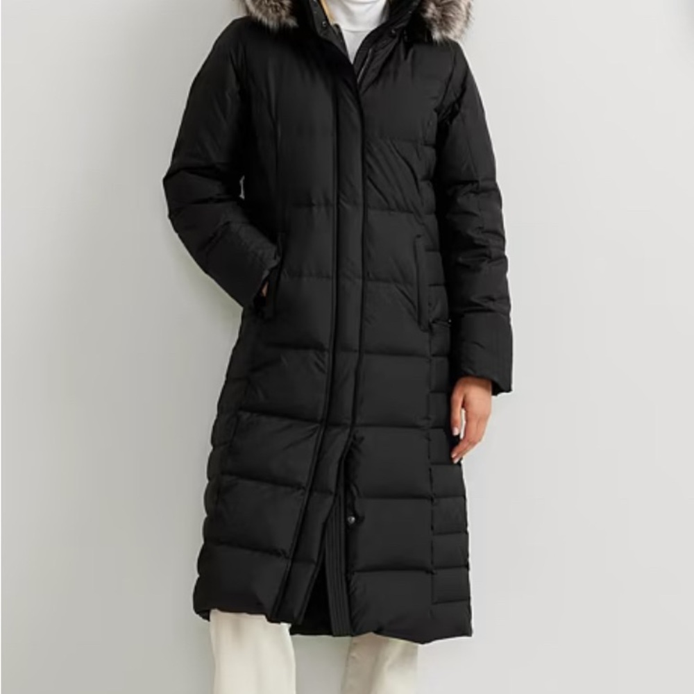 Eddie Bauer Women's Black Puffer Coat with Faux Fur Hood